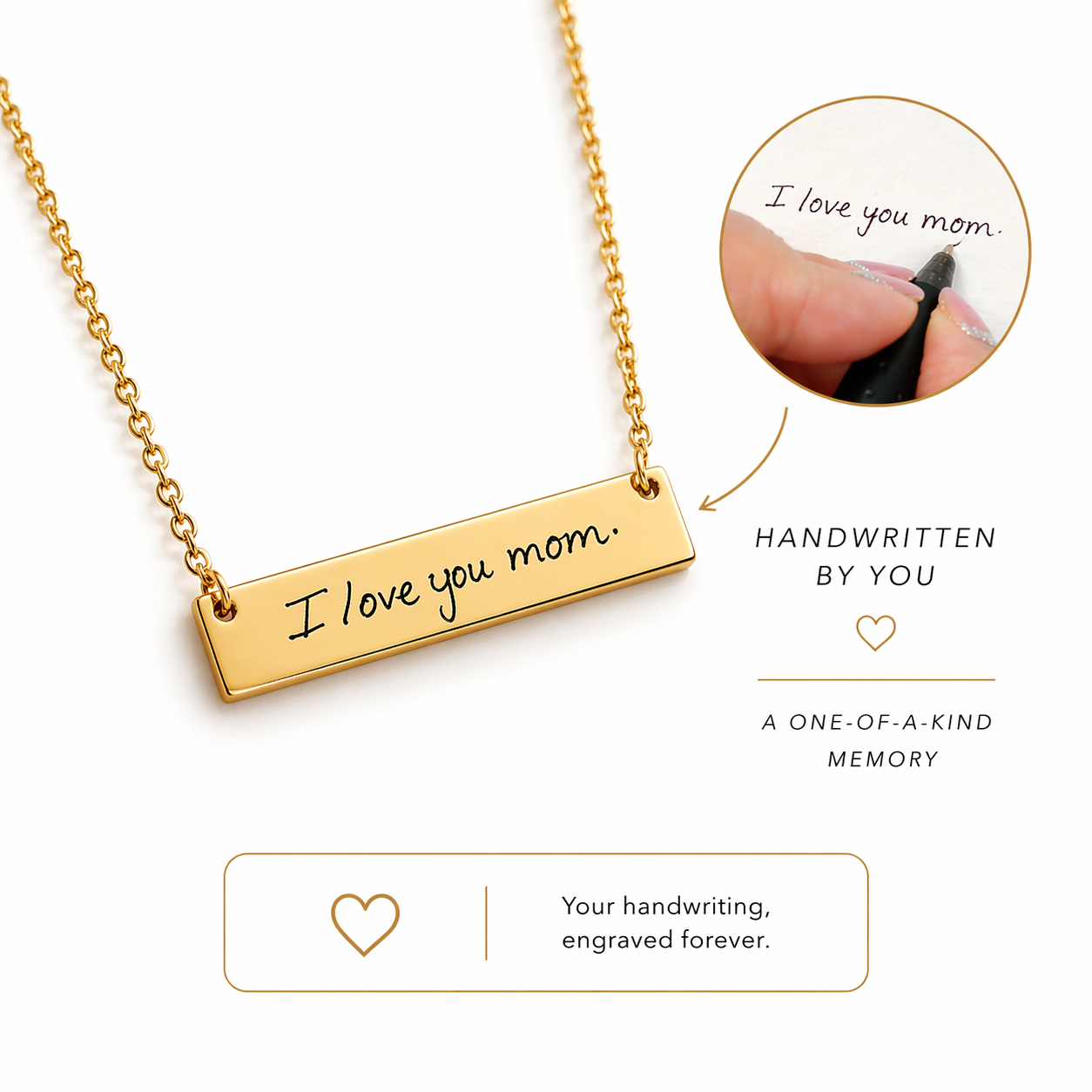 Bar necklace engraved with handwritten calligraphy