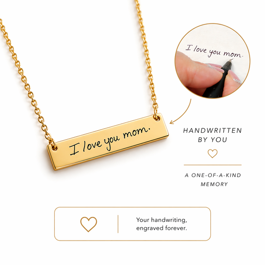 Bar necklace engraved with handwritten calligraphy