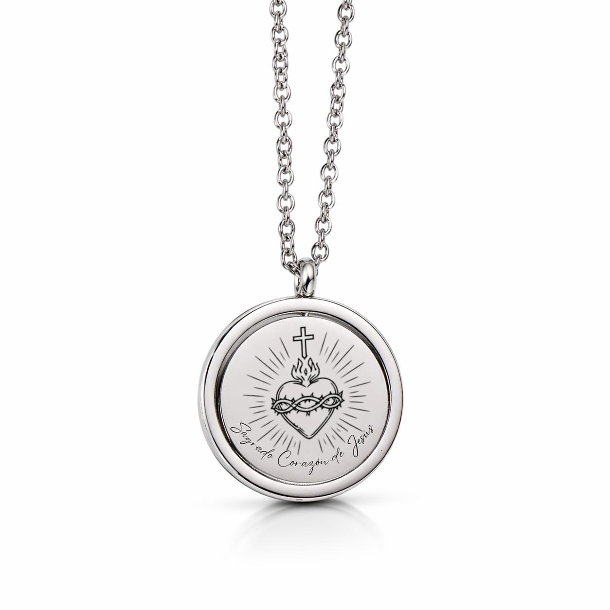 Sagrado Corazon de Jesus  Necklace – Stainless Steel Engraved Religious Pendant |
