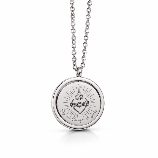 Sagrado Corazon de Jesus  Necklace – Stainless Steel Engraved Religious Pendant |