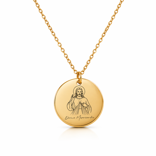 Divina Misericordia  Necklace in Stainless Steel – Engraved Religious Pendant | Waterproof & Hypoallergenic
