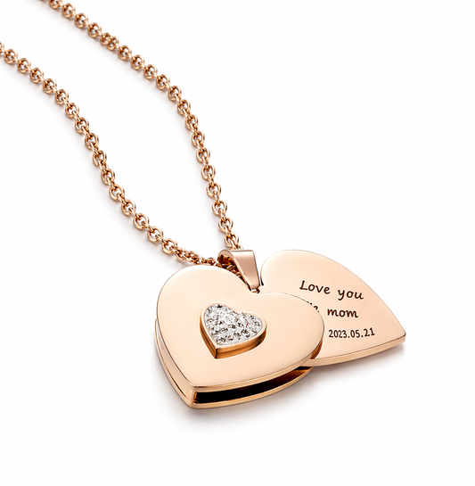 Double Heart Necklace – Personalized Stainless Steel Love Pendant Gift USA