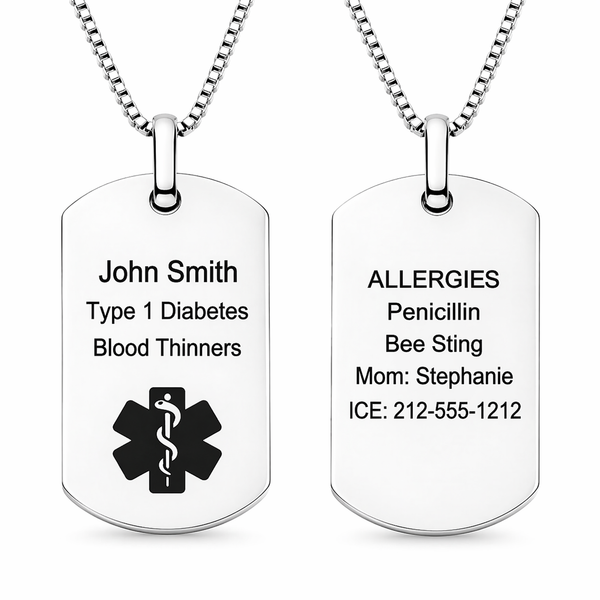 Medical Alert ID Necklace | Engraved Emergency Stainless Steel Unisex